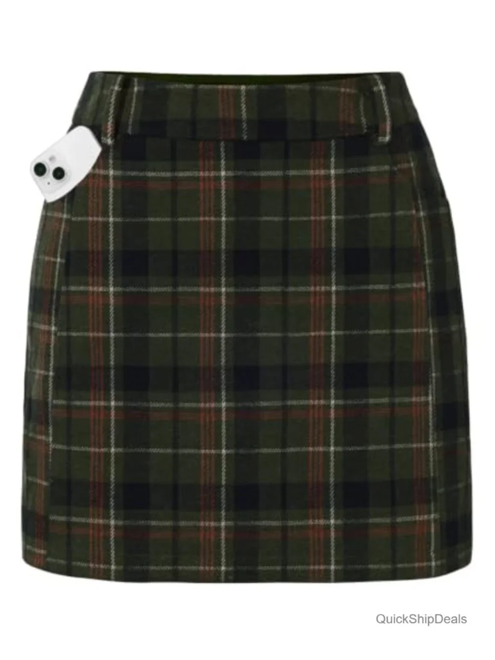 High Waist Plaid Mini Skort with Pockets Pencil Skirt
